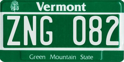 VT license plate ZNG082