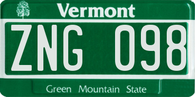 VT license plate ZNG098