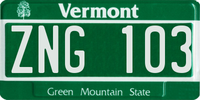 VT license plate ZNG103