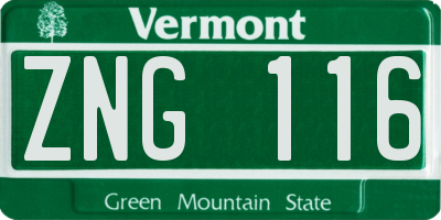 VT license plate ZNG116