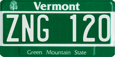 VT license plate ZNG120