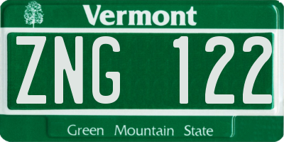 VT license plate ZNG122