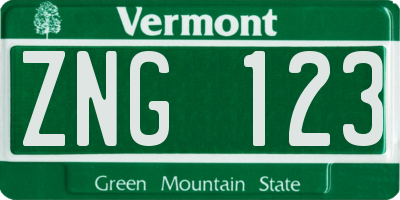 VT license plate ZNG123