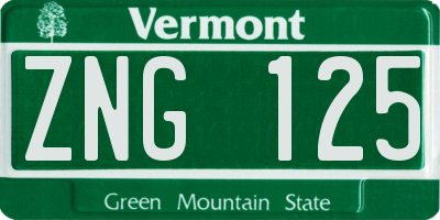VT license plate ZNG125
