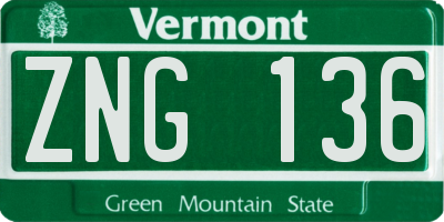 VT license plate ZNG136