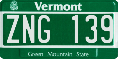 VT license plate ZNG139