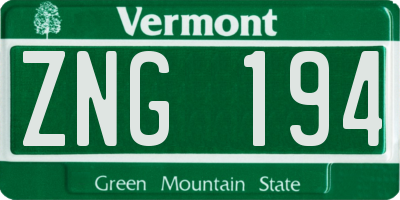 VT license plate ZNG194