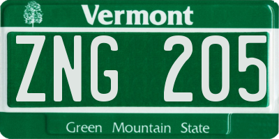 VT license plate ZNG205