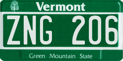VT license plate ZNG206