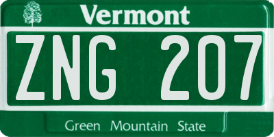 VT license plate ZNG207