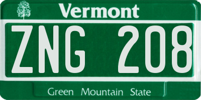 VT license plate ZNG208