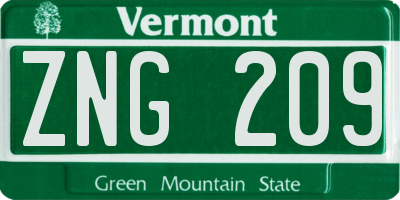 VT license plate ZNG209