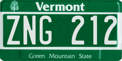 VT license plate ZNG212