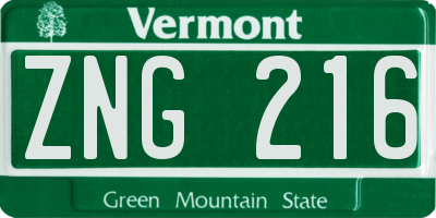 VT license plate ZNG216