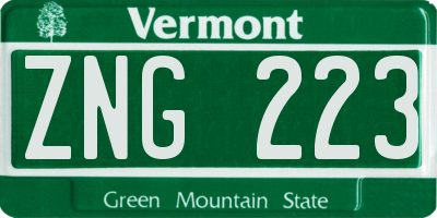 VT license plate ZNG223
