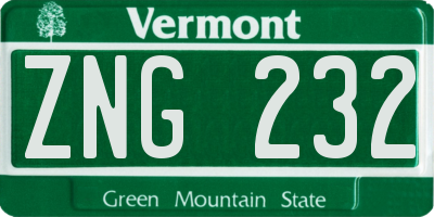 VT license plate ZNG232