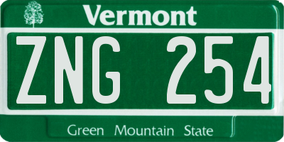 VT license plate ZNG254