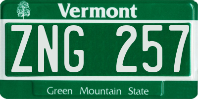 VT license plate ZNG257