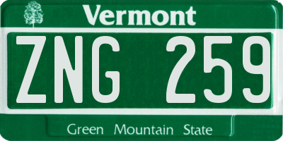 VT license plate ZNG259