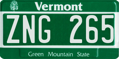 VT license plate ZNG265