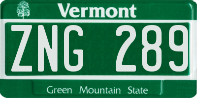 VT license plate ZNG289