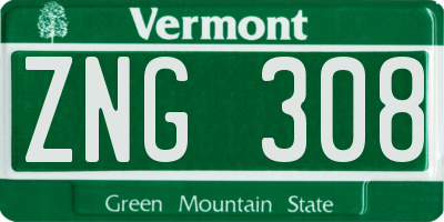 VT license plate ZNG308
