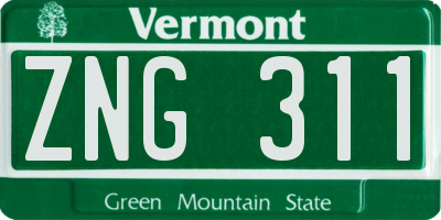 VT license plate ZNG311