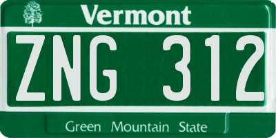 VT license plate ZNG312