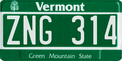 VT license plate ZNG314