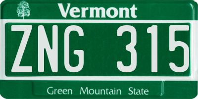 VT license plate ZNG315