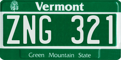 VT license plate ZNG321