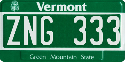 VT license plate ZNG333