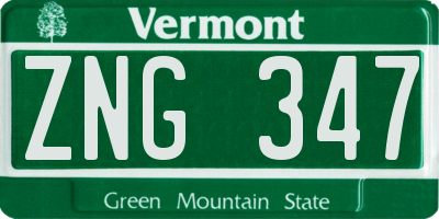 VT license plate ZNG347