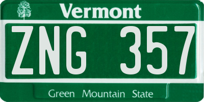 VT license plate ZNG357