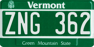 VT license plate ZNG362