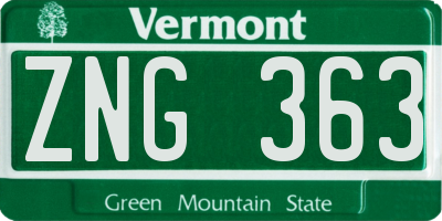 VT license plate ZNG363
