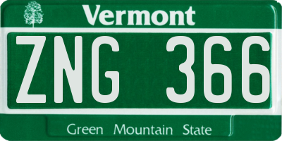 VT license plate ZNG366