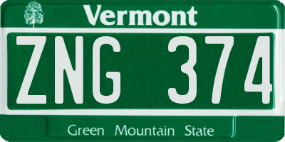 VT license plate ZNG374