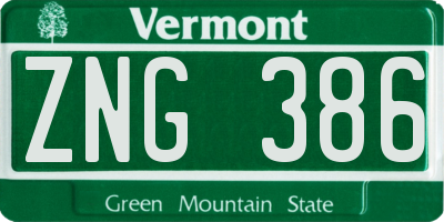 VT license plate ZNG386