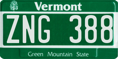 VT license plate ZNG388