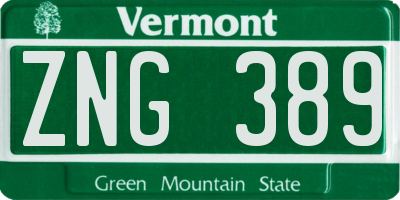 VT license plate ZNG389