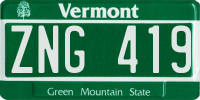 VT license plate ZNG419