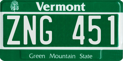 VT license plate ZNG451