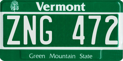 VT license plate ZNG472