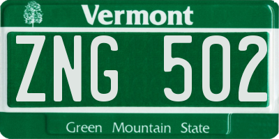 VT license plate ZNG502