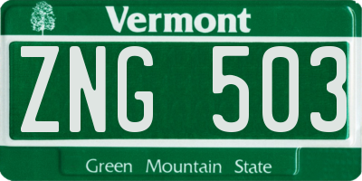VT license plate ZNG503