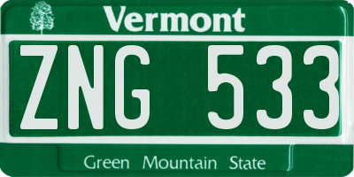 VT license plate ZNG533