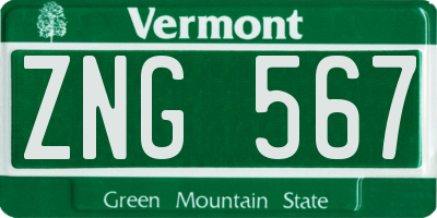 VT license plate ZNG567