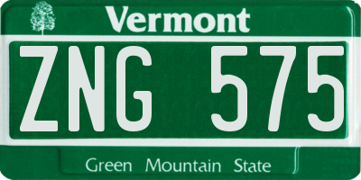 VT license plate ZNG575
