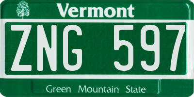 VT license plate ZNG597